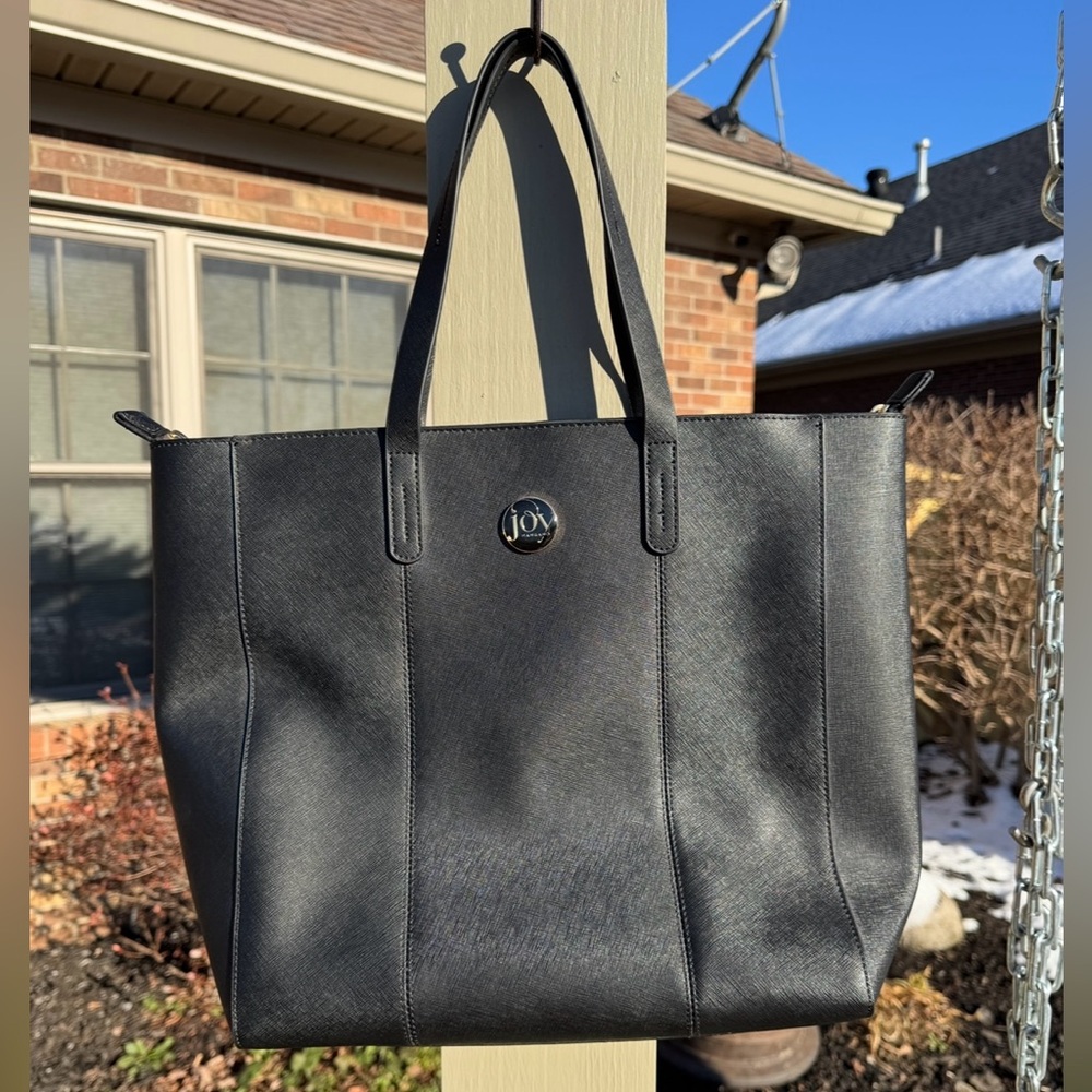 New, JOY MANGANO, Black Onyx, Leather Tote with RFID Protection. BR